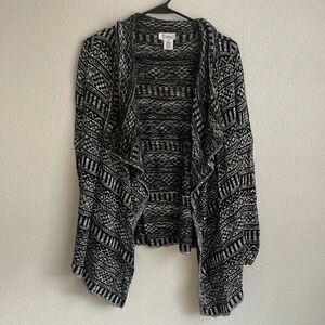 Trillium Cardigan Women S/P Black White Excellent Geometric Tribal Open Front